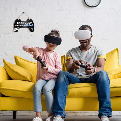 Miniatura 7 de Jetec Cartel de juego para dormitorio, controlador de madera, placa colgante de gamer, cita de juegos, letrero de puerta colgante para niños