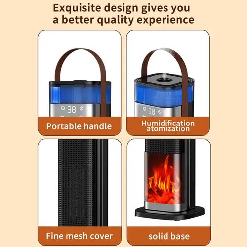 Miniatura 8 de Calentador de espacio para interiores, calentador de cerámica PTC de 25 pulgadas y 1500 W con función de atomización y humidificación, 3 modos