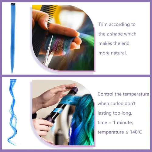 Miniatura 7 de 12 extensiones de cabello con pinza de colores de 20 pulgadas arcoíris largas y lacias de BEAHOT, piezas de cabello sintético para clip, disfraz