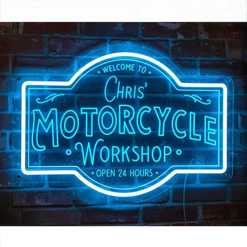 Luz LED personalizada para taller de motocicleta, decoración de pared de garaje personalizada para cueva de hombre motociclista, letrero de sala de