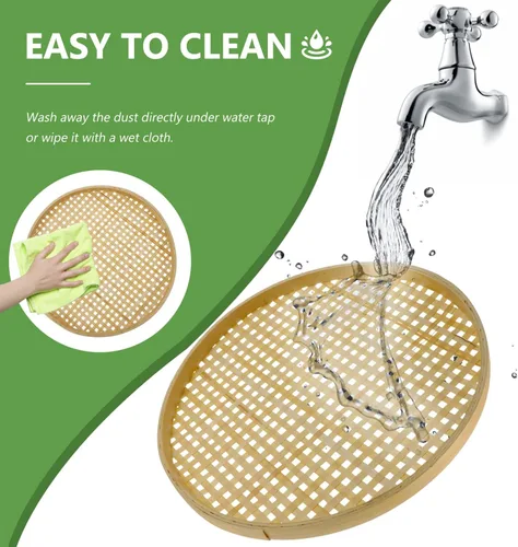 Miniatura 8 de BESTonZON Cesta de tejido para múltiples usos, tamiz natural hecho a mano para almacenamiento de alimentos, aperitivos y artículos diversos para 30cm