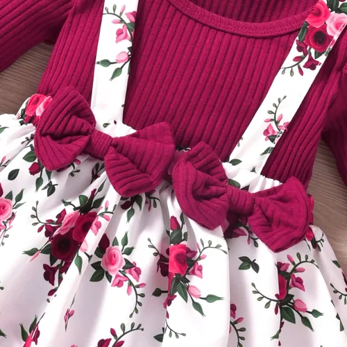 Miniatura 102 de Unutiylo Ropa de bebé recién nacida prematura con tirantes, traje de otoño e invierno, traje de manga larga con volantes