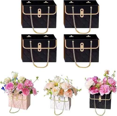 Miniatura 12 de Caja de regalo de papel de flores con cadena de metal, cajas de flores portátiles, cajas para arreglos florales, cajas de flores para arreglos, 4