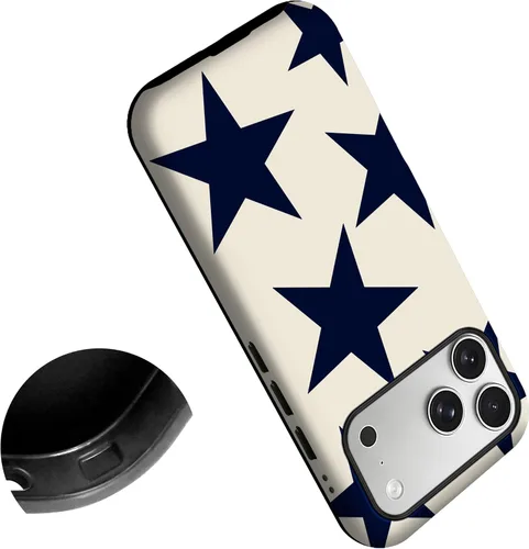 para iPhone 17 Pro Max | Funda con estrellas azul marino y beige | Diseño delgado de protección contra caídas Estrellas Beige Azul Marino