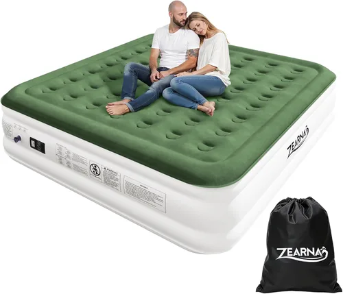 Miniatura 11 de Zearna Colchón de aire tamaño completo con bomba incorporada, 18" de altura, cama de aire cómoda elevada, colchón hinchable mejorado con parte Verde
