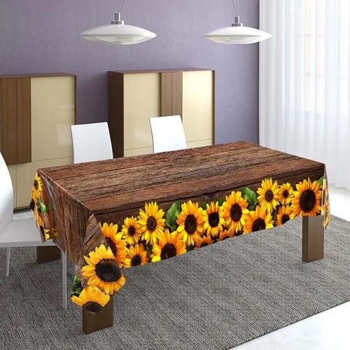 Miniatura 4 de Tegeme 1 mantel desechable con diseño de girasol de 42.5 x 70.8 pulgadas, mantel rectangular de plástico rústico vintage de grano de madera