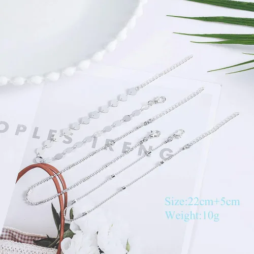 Miniatura 5 de Jeweky Boho - Tobilleras con lentejuelas en capas para pies y niñas plateado