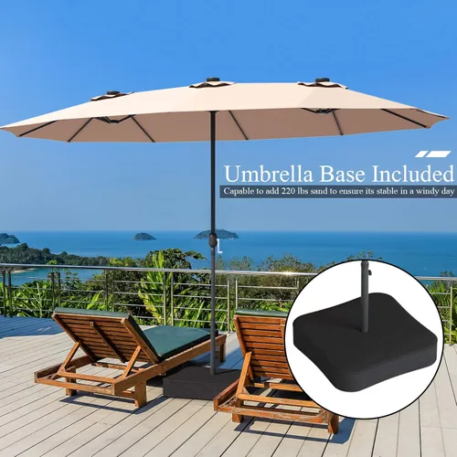 Miniatura 4 de Tangkula Sombrilla solar de patio de 15 pies con base, sombrilla individual extragrande de doble cara para exteriores con 36 luces LED y manivela