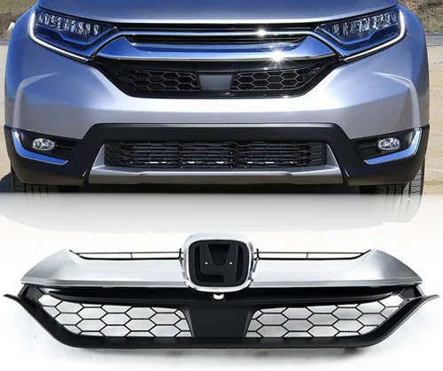 Miniatura 13 de PIT66 Protector de parrilla de parachoques delantero superior e inferior, compatible con Honda CRV 07-09 negro/cromo