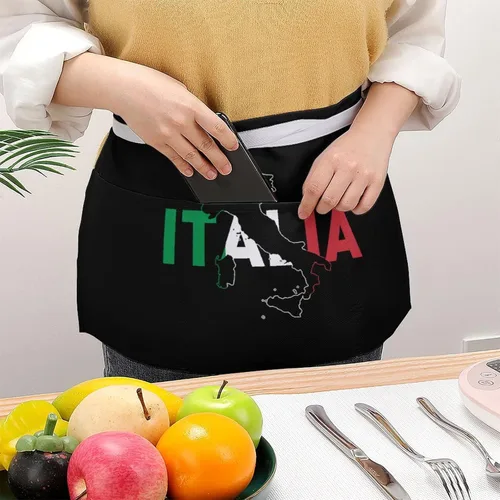 Miniatura 3 de Delantal de cintura con mapa de la bandera de Italia con 3 bolsillos, delantal de servidor, medio delantal, delantal corto para cocina, restaurante