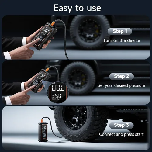 Miniatura 8 de OlarHike Inflador de neumáticos inalámbrico, compresor de aire portátil, inflado rápido 3X, batería de 12000 mAh, bomba de aire para neumáticos