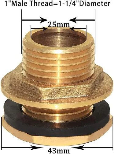 Miniatura 2 de Joywayus 1" macho y sin hembra interior de latón macizo conector de tanque de agua accesorio de tanque de mamparo con anillo de goma estabilizador