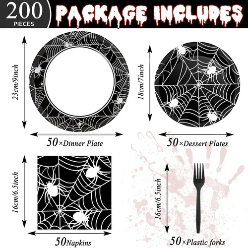 Miniatura 2 de 50 Invitados Platos y Servilletas de Telaraña de Halloween Suministros para Fiestas Decoraciones de Fiesta de Telaraña Vajilla Desechable Negra
