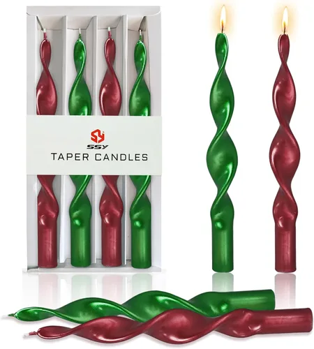 Miniatura 10 de Velas cónicas en espiral color naranja, velas torcidas de 8 pulgadas, 5 horas, sin perfume, hechas a mano, juego de 4 velas giratorias para boda