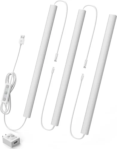 Miniatura 14 de Iluminación debajo del gabinete enchufable, luces debajo del mostrador regulables para cocina, 3 piezas de 12 pulgadas, tira de luz LED USB blanco