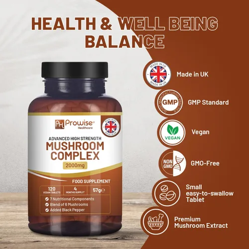 Miniatura 4 de Complejo avanzado de hongos de 2000 mg Una súper mezcla de 6 hongos con melena de león, chaga, cordyceps, shiitake, reishi y maitake con pimienta