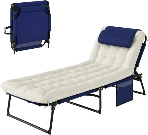 Miniatura 11 de Outsunny Tumbona plegable con respaldo reclinable de 4 niveles, silla de bronceado al aire libre con cojín, silla de salón al aire libre con tela
