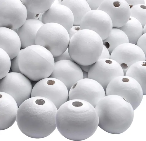 Miniatura 4 de Aylifu Cuentas de madera blancas, 100 cuentas de madera redondas de 0.787 pulgadas (0.787 in), cuentas espaciadoras sueltas con agujero grande