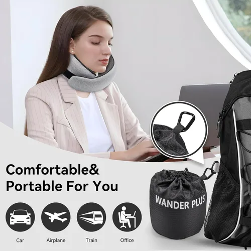 Miniatura 2 de WANDER PLUS® Almohada de viaje, 100% espuma viscoelástica para cuello, almohada de viaje para avión, soporte ergonómico para el cuello, ideal