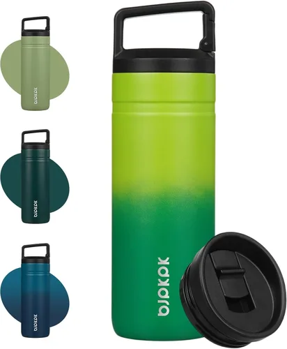 Miniatura 18 de BJPKPK - Botella de agua aislada con 2 tapas, vaso/taza de viaje de acero inoxidable de 20 onzas con aislamiento al vacío de doble pared, taza