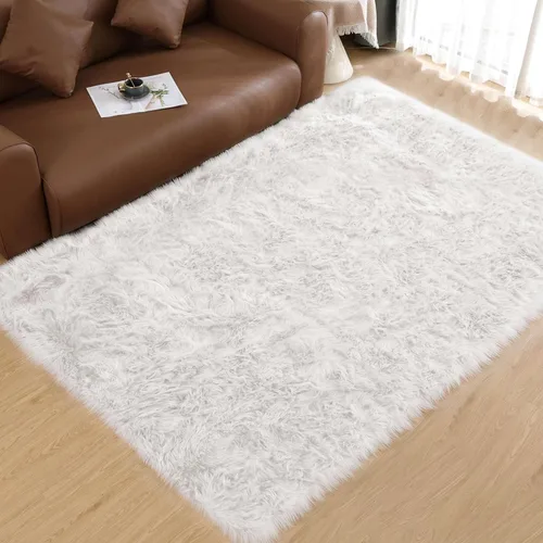 Miniatura 98 de Goolela Alfombra esponjosa de piel sintética de oveja sintética de 4 x 6 pies, color gris, para dormitorio, mesita de noche, alfombra suave de felpa