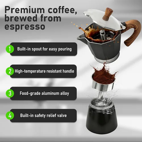 Miniatura 3 de Cafetera de Espresso Italiana para Estufa, Cafetera Moka Clásica de Aluminio de 6 Tazas – Duradera Cafetera Cubana Manual para Estufa de Gas