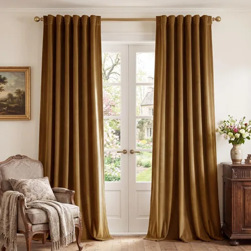 Miniatura 10 de StangH - Cortinas opacas de terciopelo con pestaña trasera, aislamiento térmico, para puerta corrediza, dormitorio, telón de fondo, estudio, teatro