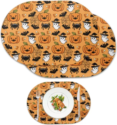 Miniatura 54 de Pumpkin Placemats Set of 4 Ghost Non Slip Washable Heat Resistant Place Mats 12x18 Inch Round Tablemats for Dining Kitchen Party Daily Table Decor
