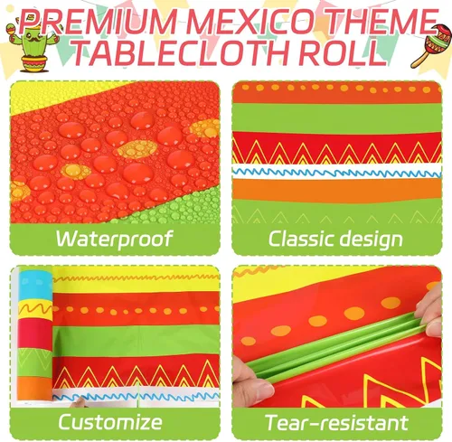 Miniatura 3 de party greeting Decoración de fiesta mexicana de 1181 x 54 pulgadas, mantel de plástico a rayas mexicanas para fiesta mexicana, suministros de fiesta
