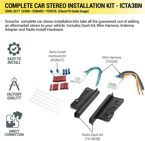 Miniatura 2 de Scosche ICTA3BN - Kit de instalación de radio doble DIN y arnés compatible con vehículos seleccionados Scion, Subaru y Toyota 2000-2017, kit