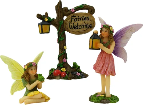 PRETMANNS Fairies for Fairy Garden - Lindos accesorios para un jardín en miniatura al aire libre con figuras y un letrero - Suministros coloridos -