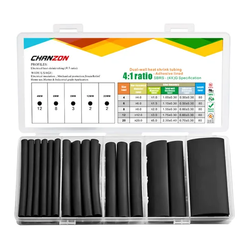 Chanzon Kit surtido de tubos termorretráctiles extralargos de 3.150 in con certificación UL, relación 4:1, grado marino, impermeable, forrado con