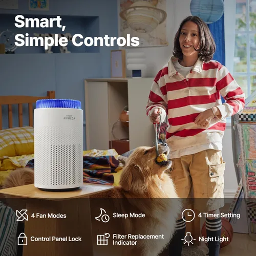 Miniatura 7 de COWAY Airmega 50 - Purificador de aire para dormitorio de hasta 500 pies cuadrados, filtro HEPA y desodorización para humo, alergias, caspa
