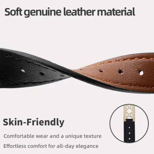 Miniatura 4 de Correa de cuero genuino y joyería para Apple Watch para mujer, elegante pulsera de perlas con circonitas laterales brillantes, correa de iWatch