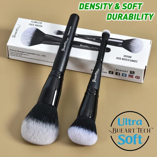 Miniatura 3 de Corrector de base de doble extremo, brocha de maquillaje con pelusa impecable, cepillo de cara grande, paquete de 2 piezas, ideal para líquidos