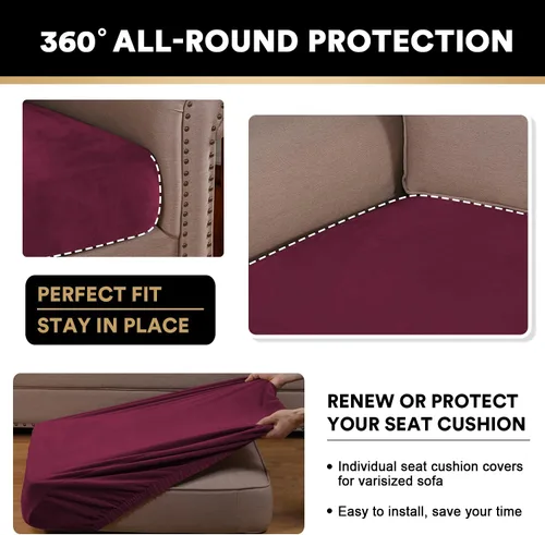Miniatura 7 de PrinceDeco Fundas elásticas para cojín de sofá, juego de fundas de cojín ajustables individuales de tela de terciopelo suave para silla, cojín