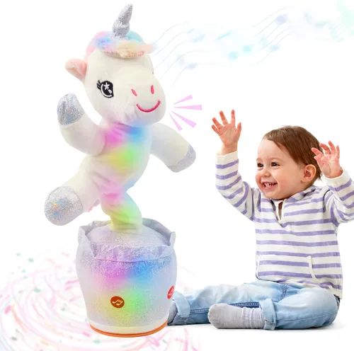 Miniatura 9 de Hopearl Dinosaurio bailarín brillante repite lo que dices – Talking T-Rex Wriggle Singing Mimicking Twisting Light Up Juguete de peluche animado