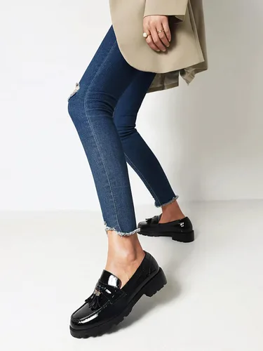 Miniatura 4 de RUSAUISE Mocasines gruesos de piel de charol para mujer, mocasines casuales con plataforma