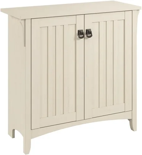 Bush Furniture Salinas - Armario de almacenamiento pequeño con puertas y estantes en color blanco antiguo, baúl de 2 puertas para oficina en casa,