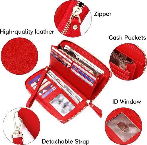 Miniatura 4 de YOUBDM Cartera de mano para mujer con soporte para tarjeta de crédito, cartera de cuero suave con correa para la muñeca