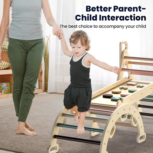 Miniatura 6 de BlueWood Juego de triángulo Pikler, conjunto plegable de 7 en 1 de madera para escaladores de niños pequeños, patio de juegos interior, gimnasio