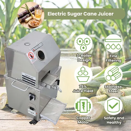 Miniatura 2 de Máquina eléctrica de escritorio de 110 V 750 W, máquina de jugo de caña de azúcar, 3 rollos de acero inoxidable, extractor de exprimidor de caña