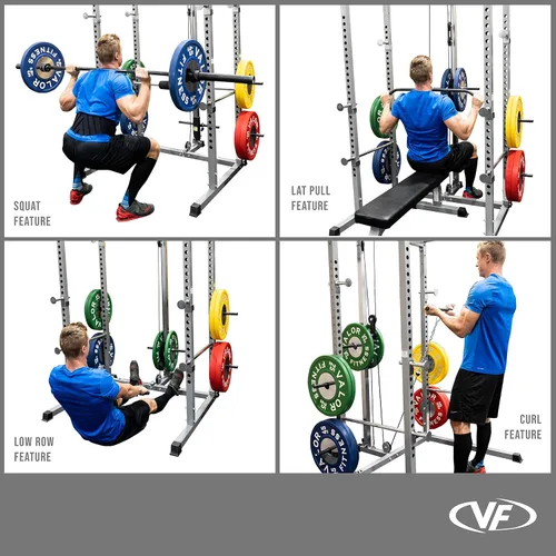 Miniatura 5 de Valor Fitness Power Rack - Soporte para sentadillas y banco de prensa de banco con accesorio desplegable LAT de 2 x 2 pulgadas, marco de Rack