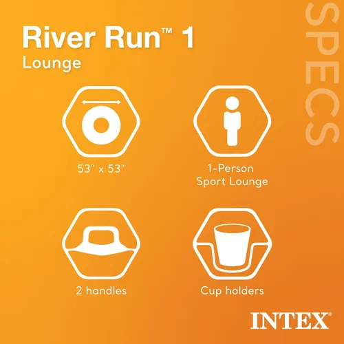 Miniatura 2 de INTEX 58825EP River Run 1 Inflatable Floating Lounge: Comfortable Backrest – Built-in Cup Holders – Durable Grab Handles – All Around Grab Rope