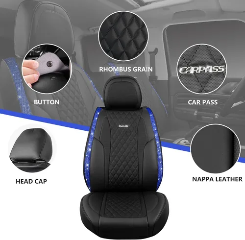 Miniatura 6 de Car Pass Funda de asiento trasero, brillantes, acolchadas, cuero napa, impermeable, transpirable, protector de ajuste universal para automóvil
