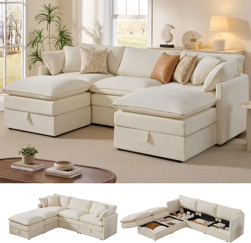 Miniatura 17 de Ihanherry Sofá cama modular de gran tamaño con almacenamiento, sofá nube modular de 6 plazas de 103 pulgadas con otomanas móviles, sofás de felpilla