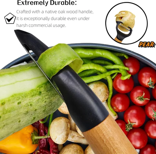 Miniatura 6 de Trez Treamer Paquete de 4 peladores de verduras para cocina, juego de pelador de papas de madera para manzana, pepino, zanahoria, frutas, papas