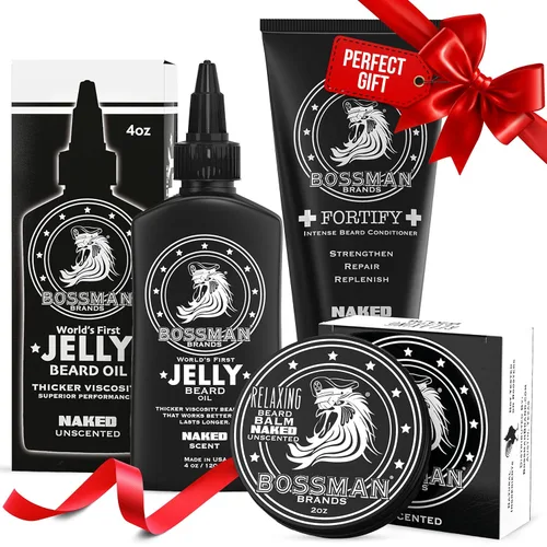 Miniatura 12 de Bossman Essentials Kit de barba para hombres, juego de 3, gelatina de aceite para barba, crema acondicionador fortificante, bálsamo para barba