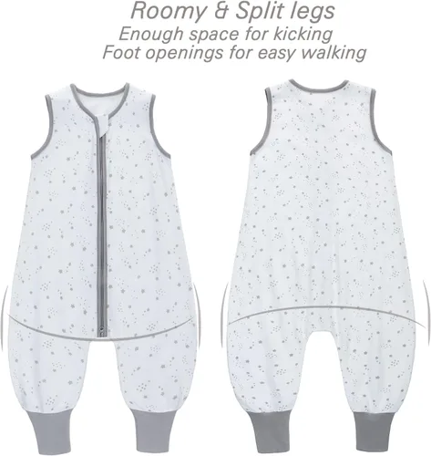 Miniatura 6 de Miracle Baby Saco de dormir con pies - 0.5 TOG 100% algodón transpirable, diseño sin mangas, saco de dormir para bebé Blanco (White Stars)