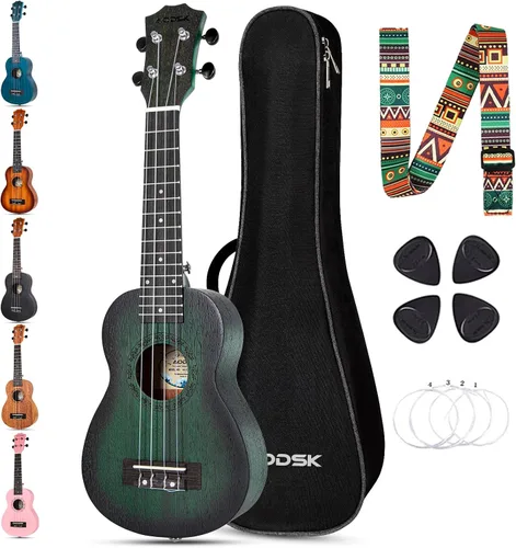 Miniatura 11 de AODSK Ukelele negro de concierto para principiantes de 23 pulgadas con correa para bolsa de concierto, cuerda de nailon, 4 púas, regalo de vacaciones